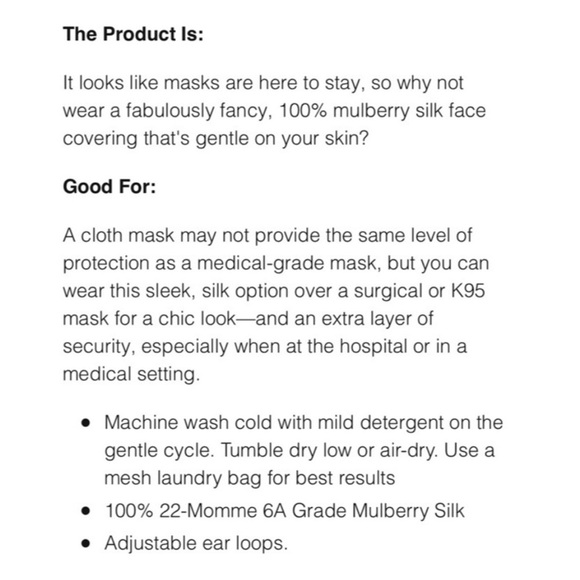 NWT Blissy Sealed in Package 100% Mulberry Silk Personal Face Mask Black - Picture 6 of 6